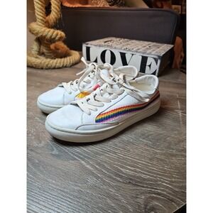 Soludos Original Ibiza Rainbow Wave Leather Lace up Sneaker White Size 7